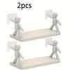 2pcs Cute White Small Men Wall-mounted Storage Rack - No Drilling Required, Very Suitable for Bathroom and Kitchen Organization, Cosmetic Storage