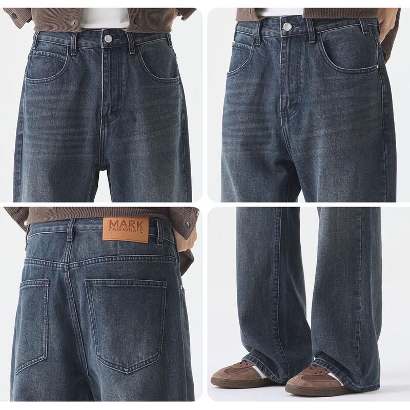Mark Fairwhale Men's American Retro Loose Fit Dark Blue Flare Jeans