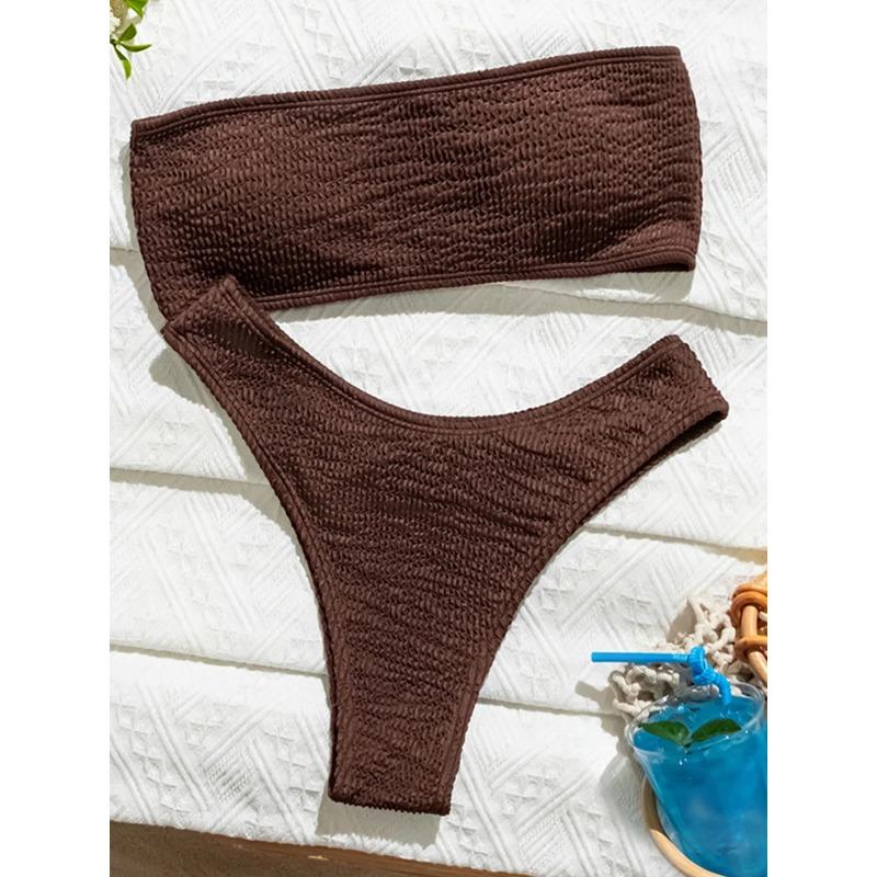 Bandeau Wrinkled Crinkled Bikini Female Swimsuit Women Swimwear Two-pieces Bikini set High Cut Bather Bathing Suit Swim V3314