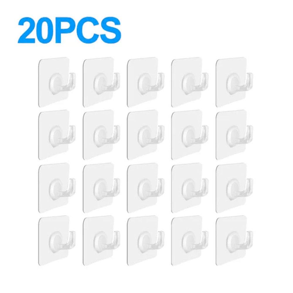 20Pcs Adhesive Wall Door Mount Acrylic Hooks Kitchen Bathroom Towel Key Hanger