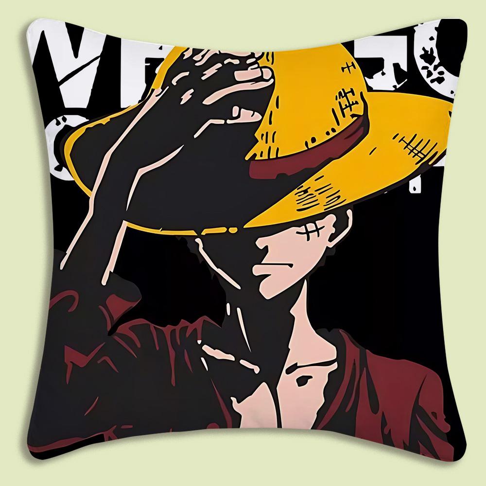 Anime One Pieces L-Luffy Pillow Covers Cartoon Sofa Decorative Home Double-Sided Printing Short Plush Cute Cushion Cover