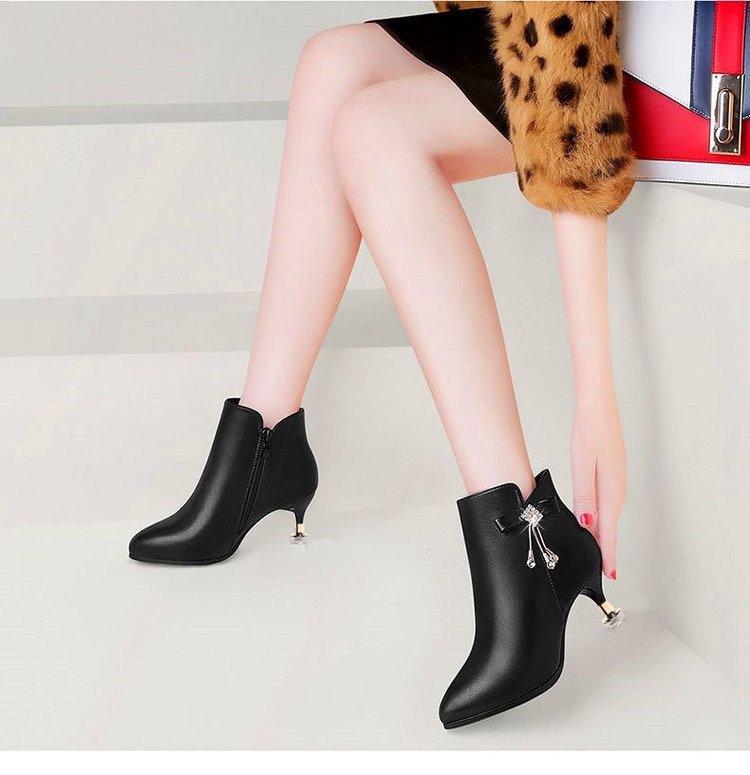 Small Heel Short Boots Rhinestone High Heels Autumn and Winter New Velvet Warm Martin Boots Fashion Boots