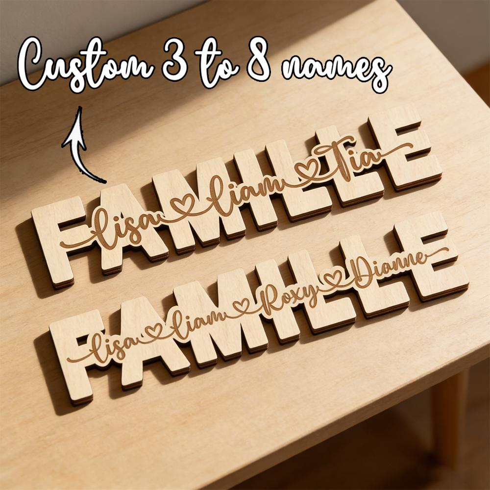 Custom Family Wooden Name Sign Personalized Engraved Multiple Names Heart Script Plaque French Family Wall Decor Housewarming