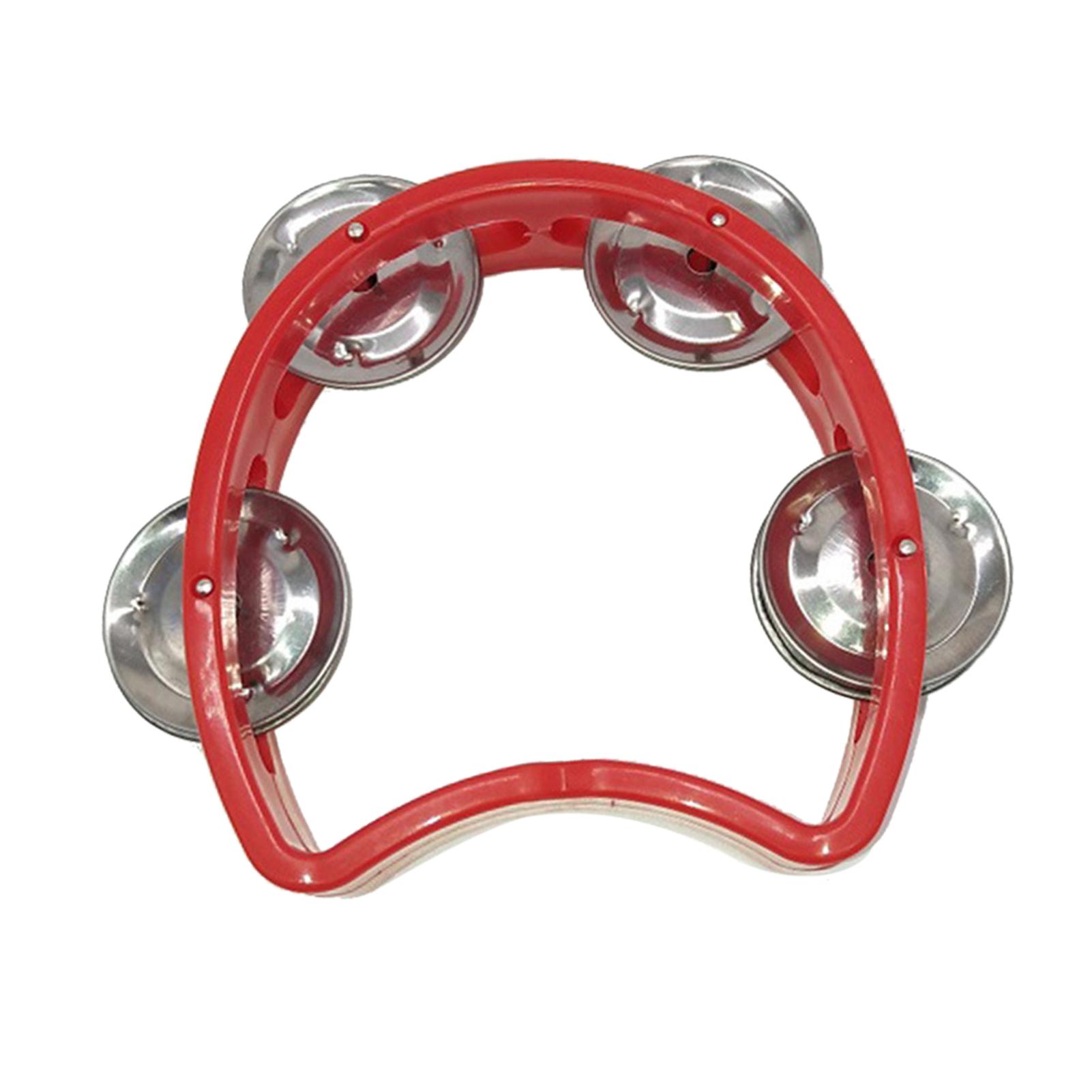 Бубен Пластиковый Ручной Ударный 4 Колокольчика Детский Музыкальный Ритмический Инструмент для Школьной Вечеринки Концерта Красный