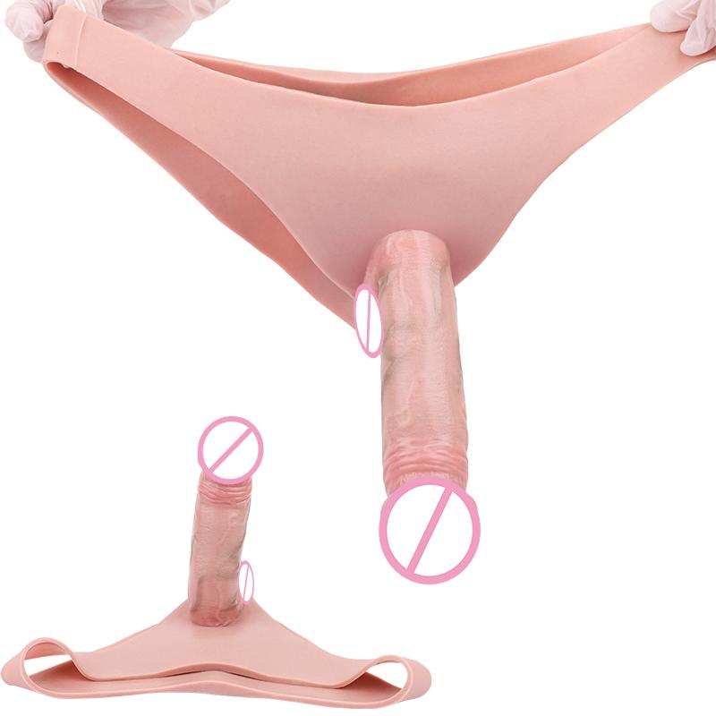 FAAK Strap-On Hollow Big Dildo Silicone Cock Enlarge Wearable Penis Panties Adult Sex Toys for Male Delay Ejaculation