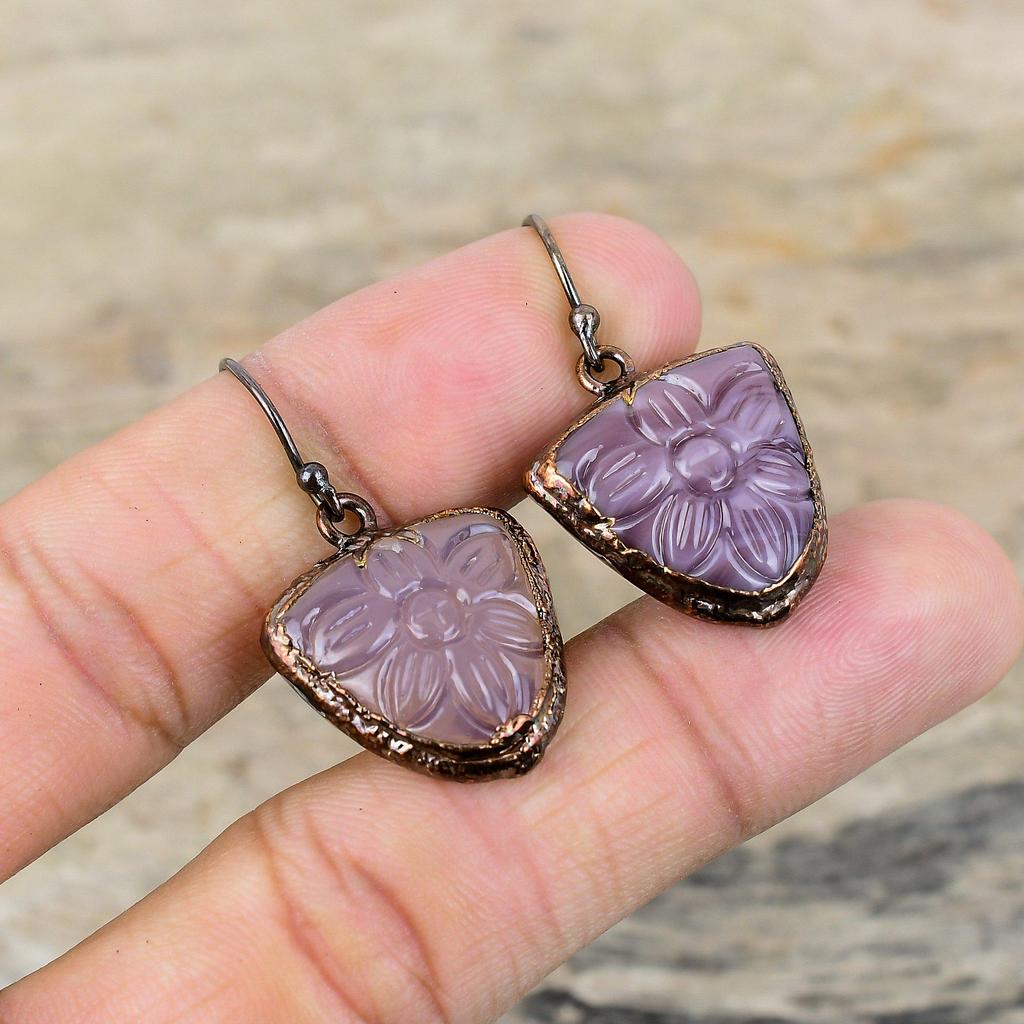 Carved African Amethyst Earring Electroformed Copper Earrings Handmade Copper Jewelry Gemstone Earring Gift For Mother Electroformed Jewelry