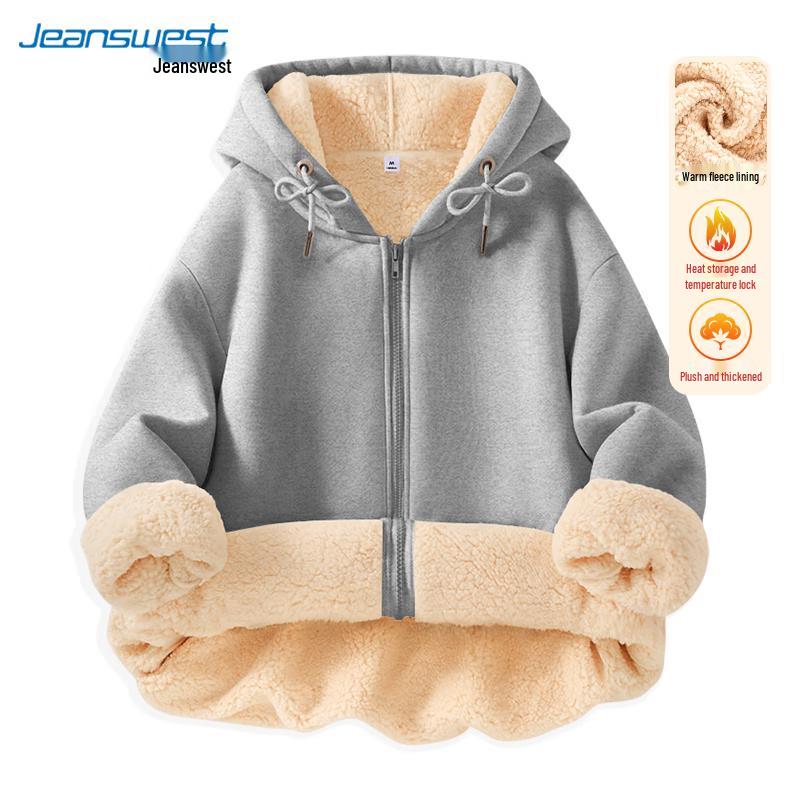 JEANSWEST Women's Lamb Fleece Thickened Hooded Cardigan