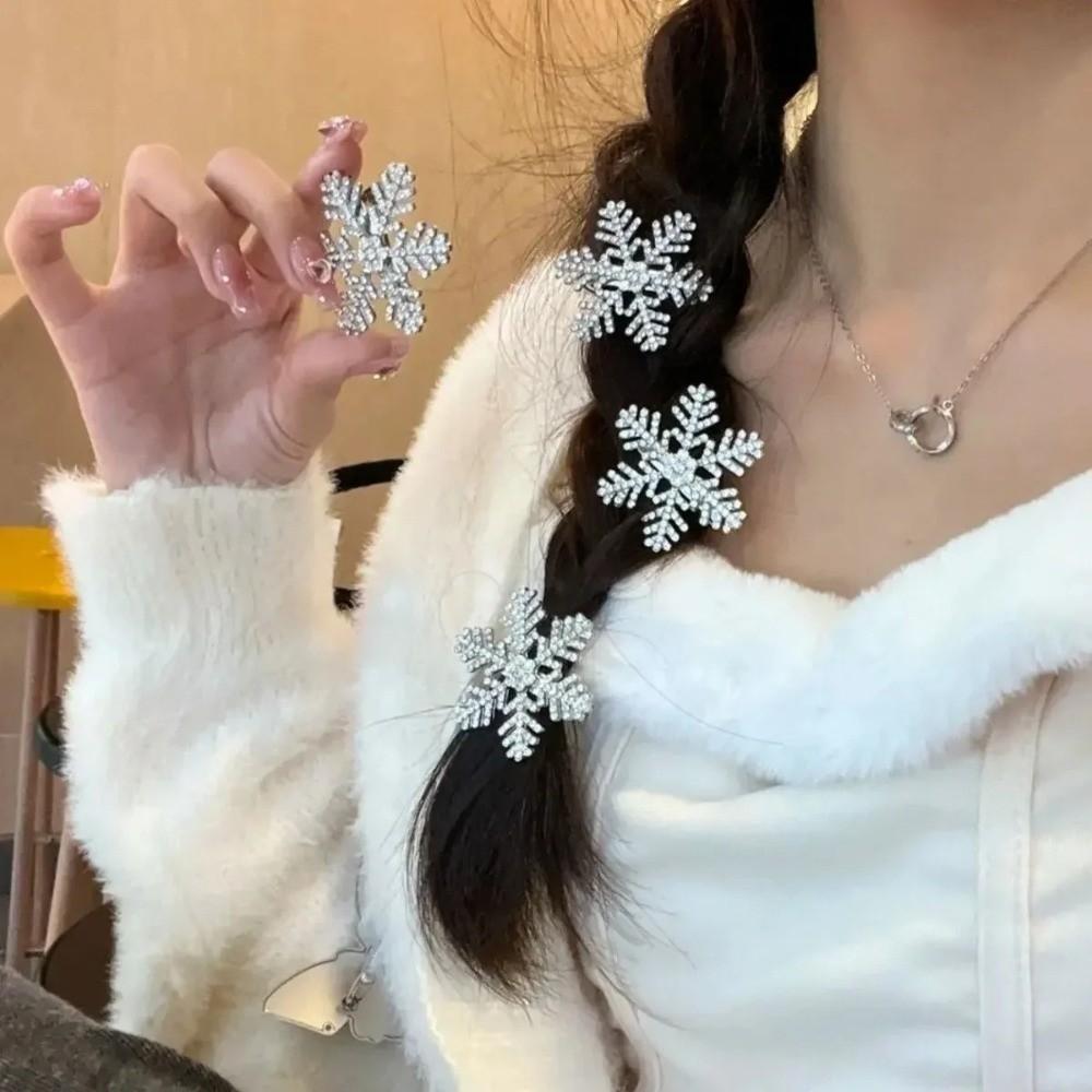Pearl Snowflake Hair Clip Sparkly Rhinestone Hairpins Fashion BB Clip for Women Girls