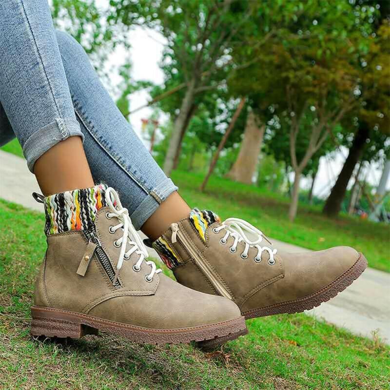 Donna Patchwork Lace Up Stivaletti Donna Zip Up Scarpe Tacco Basso Inverno  acquista in modo economico — spedizione gratuita, recensioni reali con foto  — Joom