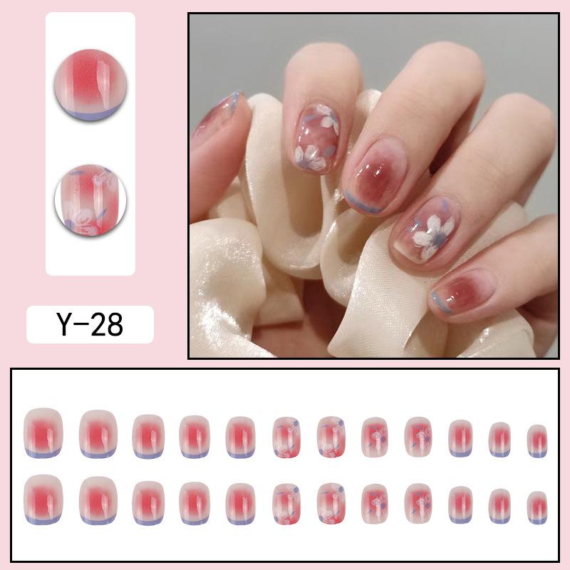 Y1 Fake Nail Sticker Wearing Nail Finished Nail Piece Removable Blush Nail Girl Cat Eye Gradual Change Nail Patch