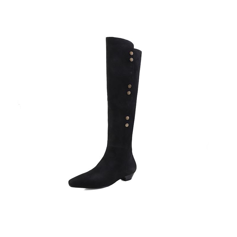 European goods popular fashion tall stacking boots women's 2025 autumn new square head low heel but knee casual western boots