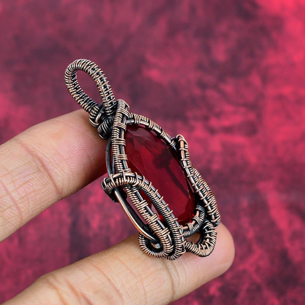 Faceted Mozambique Garnet Pendant Copper Wire Wrapped Pendant Gemstone Pendant Unique Copper Design Jewelry Handmade Pendant Gifts for Women