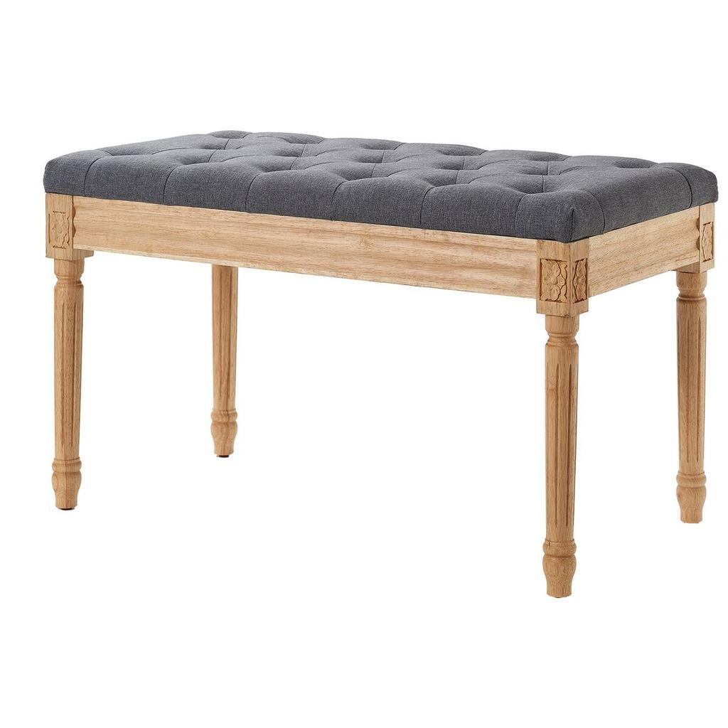 Upholstered Bench, 16"W Ottoman Bench, End of Bed Bench with Foam Padded Cushion and Rubberwood Legs, Tufted Footrest Stool Entryway Bench for Dining