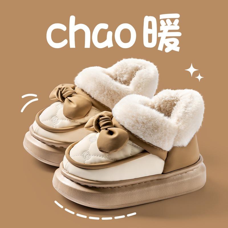 Autumn and winter children's bag heel cotton slippers girls princess bow warm velvet thickened toddler baby cotton shoes women