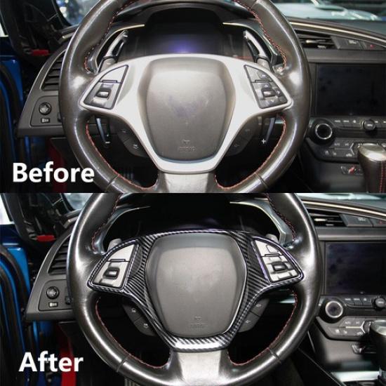 Carbon fiber style central control steering wheel trim for Chevrolet Corvette C7
