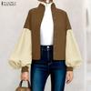 ZANZEA Women CasuaL Stand Collar Splice Puff Long Sleeve Blouse