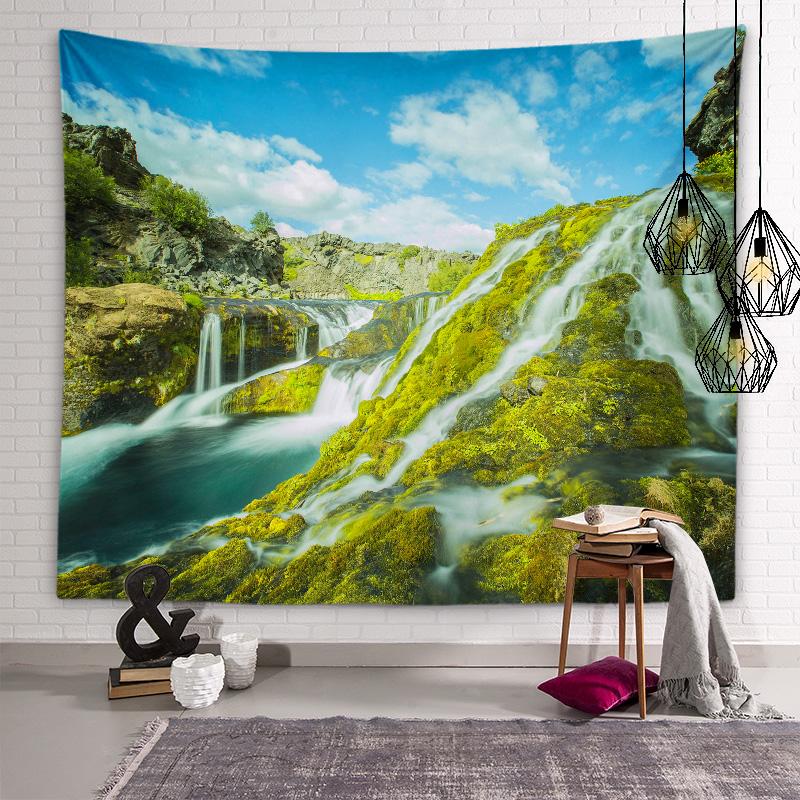 Mountain and Flowing Water Artistic Conception Tapestry Waterfall Wall Art Tapestry Room Personality Decoration Home Decoration