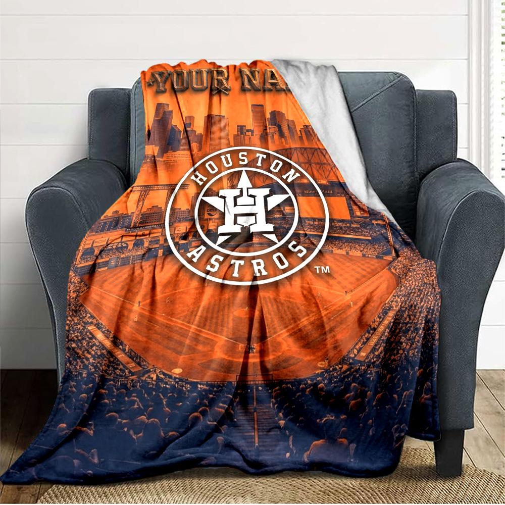 Name Custom Houston Astros Print Flannel Blanket High Quality Warm Comfortable Cover for All Seasons Perfect for Gifts Home Decor