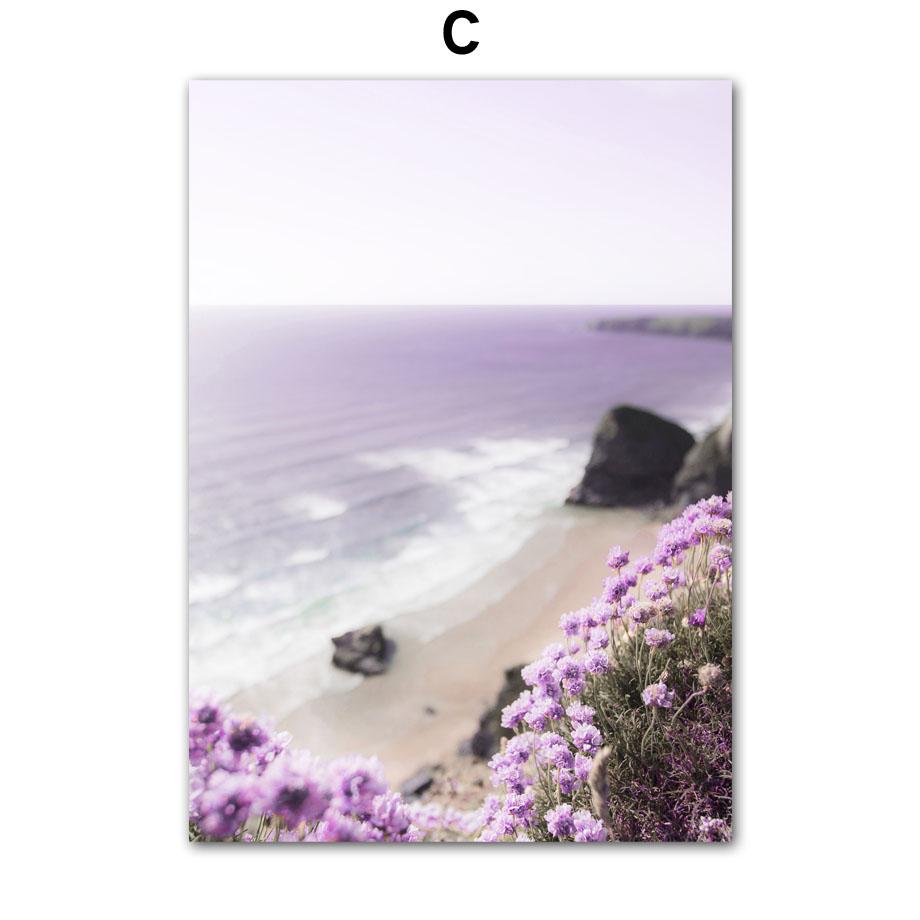 Wall Art Dreamy Purple Tropical Beach Coconut Tree Seagull Starfish Canvas Painting Living Room Decor Posters And Prints Picture