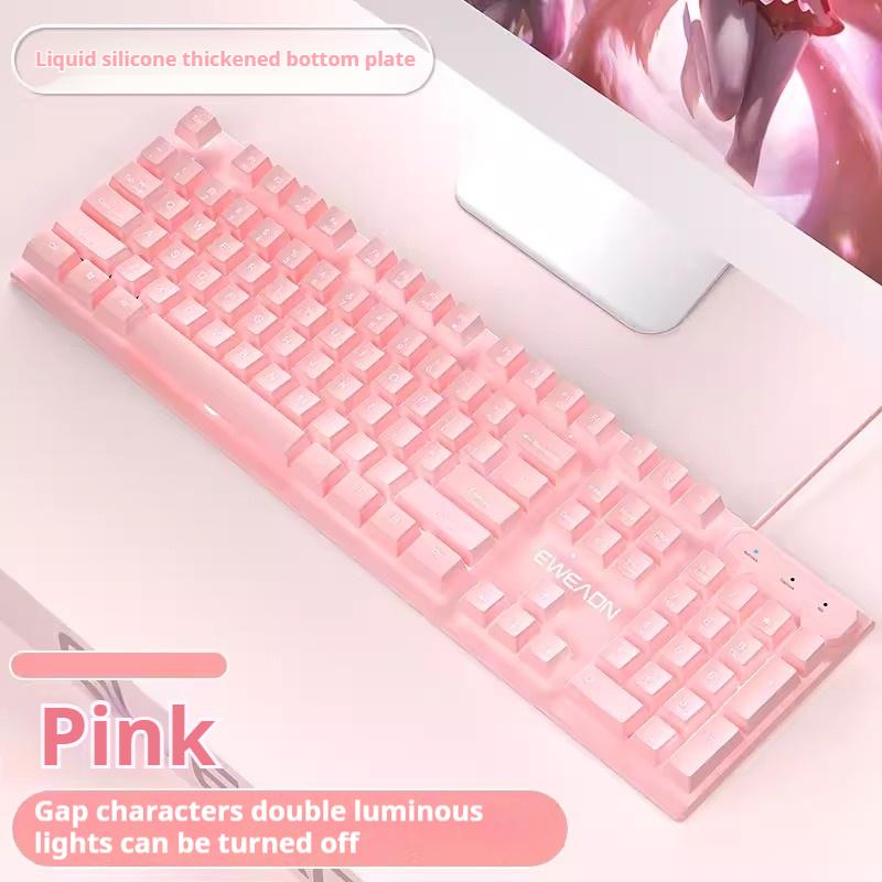 EWEADN GX320Z Rosa Leise Büro-Tastatur, USB-kabelgebundenes leises Tippen für Windows PC/Laptop, Büro & Gaming, Ergonomisch, Komfortabel