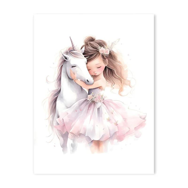 Pink Ballerina Girl Unicorn Butterfly Poster Kids Room Decorative Canvas Panting Posters Nursery Wall Art Baby Bedroom Decor
