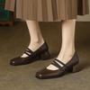 New casual women's small leather shoes with one foot, square head and foot shoes, women's black medium heel, women's shoes with square heel in all