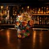 Niche Atmosphere Bar Decor Day of The Dead Wine Glass, with 3D Relief Painting, Hand-Painted Decorative Glass for Home Gothic Skull Whiskey