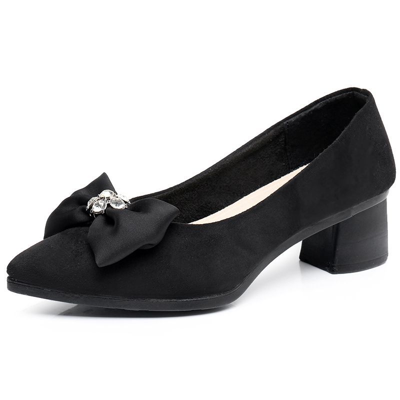 

Модные женские туфли-лодочки с бантом, острым носком и блочным каблуком, черные туфли для женщин, популярный 39 размер, скидка на обувь 2025, тренд, оптом, для отпуска, весна 41
