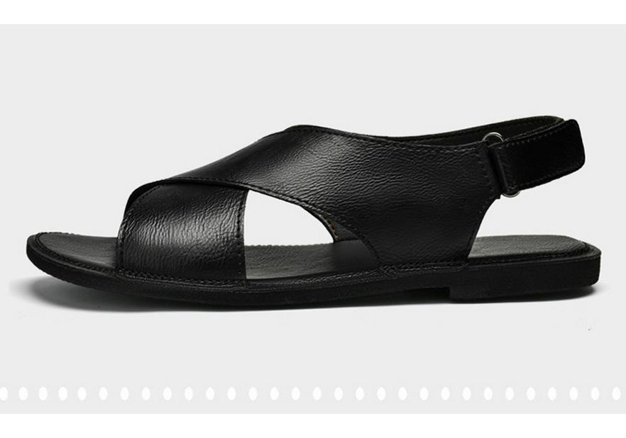 Men's Plus Size Leather Slides: Casual, Breathable, Non-Slip Summer Sandals. Versatile Beach Shoes in Sizes 46-47.