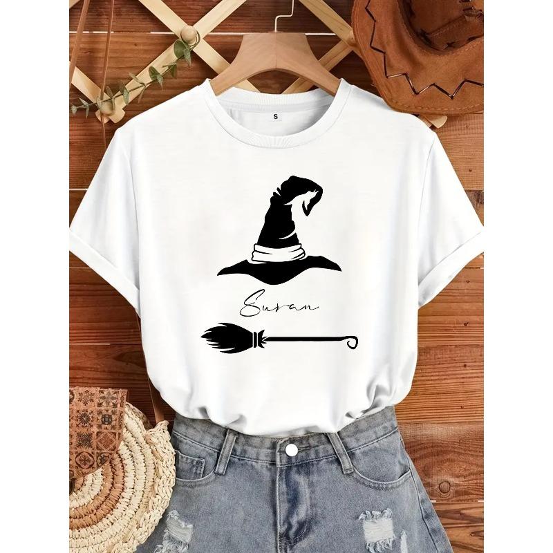 Custom Halloween Witch T-Shirt, Personalized Shirts, Custom Name Tees, Family T-Shirts, Halloween Crew Shirts, Witch-Themed Shirts, Halloween Presents S белый
