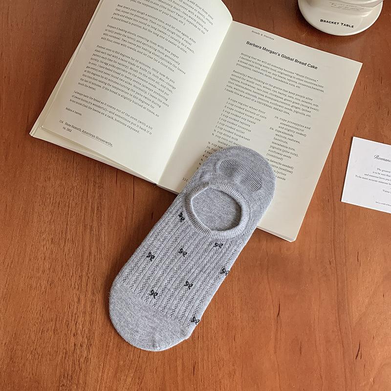 Summer Thin Socks, Women's Bow Tie Sweet Women's Boat Socks, Silicone Anti-slip, Sweat-absorbing, Breathable Boneless Socks