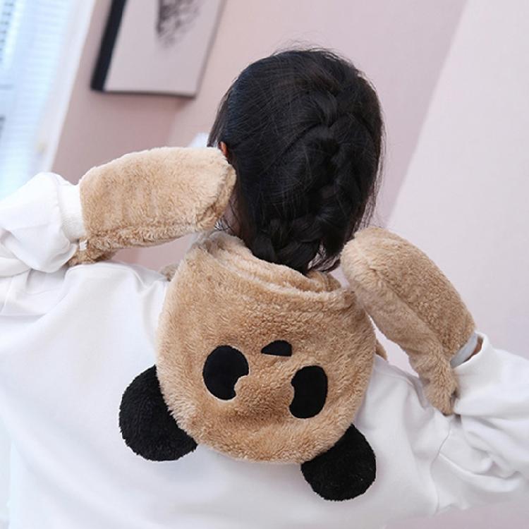 Kapuzenschal Mütze Nackenwärmer mit Tasche Fäustlinge Panda Ohren Kinder Plüsch Ohrenklappenmütze