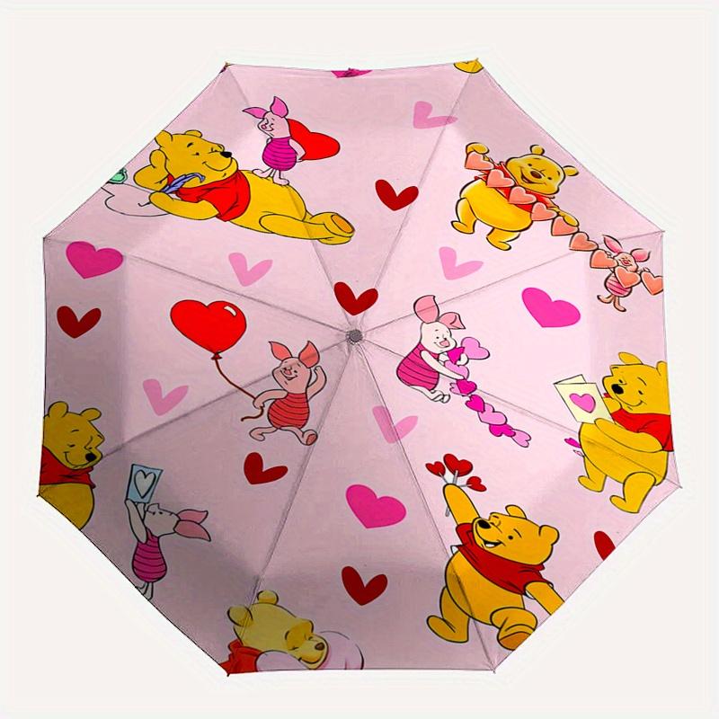 Pooh Bear,Valentine's Day Themed Automatic opening and closing folding umbrella, 8-rib windproof, compact travel design, suitable for all we