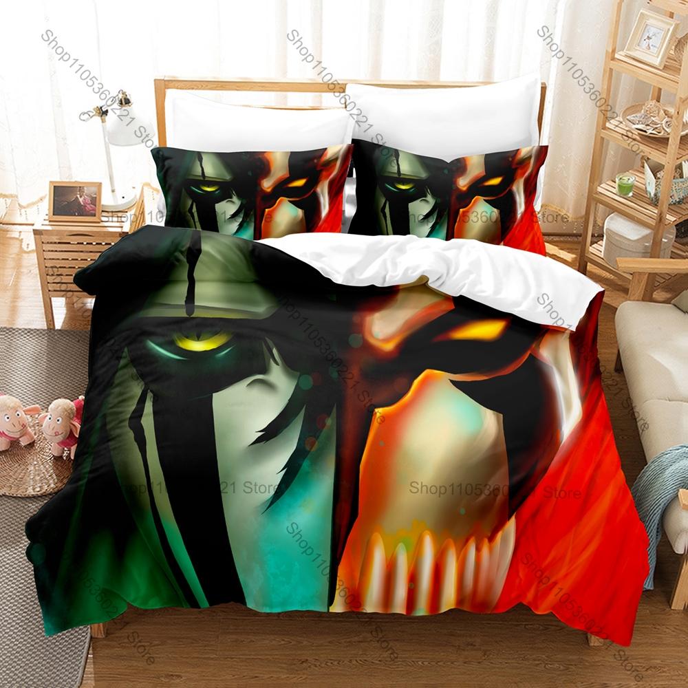 Cool Minimal Japanese Shinigami Samurai Sketch Bedding Set Duvet Cover + 2 Pillowcases Dark Black Purple Vintage Bedroom Decor