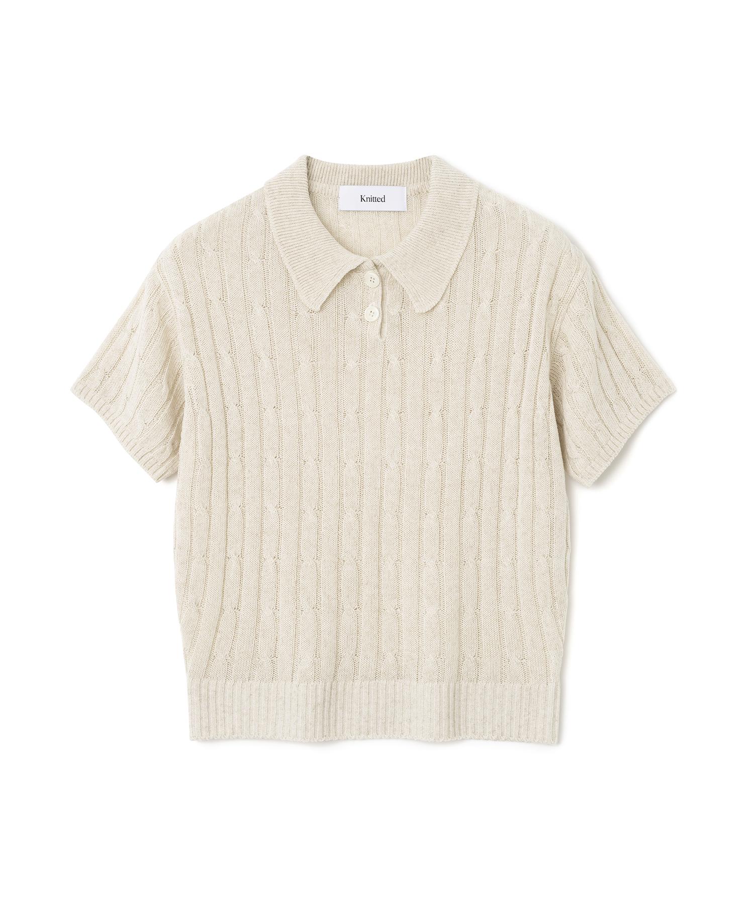 Nitied (W) Linen Cable Collar Crop Half Knit Oatmeal Free