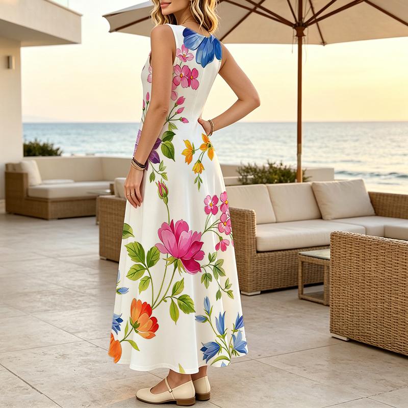 Sleeveless A-Line Maxi Dress,Lightweight Fresh Style Versatile Tank Dress for Daily Commute,Casual Wear & Vacation