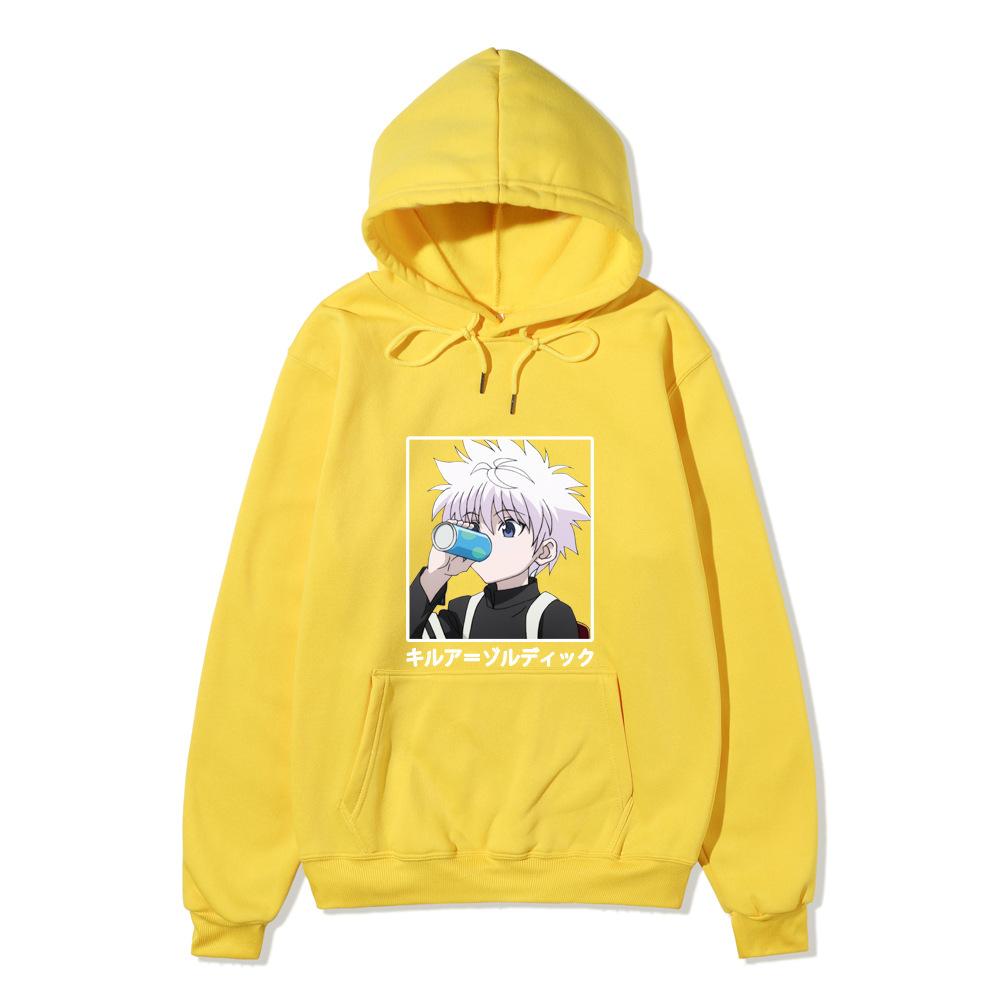 Hunter X Hunter Killua Anime Hoodie Vertical Japanese Letter Print Casual Long Sleeve Pullover Sweatshirt