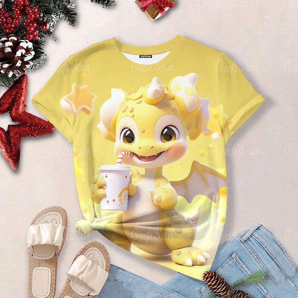 Women's Cartoon Dragon T-Shirt Fashion 3d T Shirt Fashion Near Short-Sleeved Oversized Streetwear Tees Casual Woman Tops