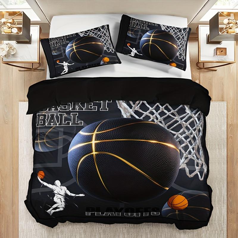 3pcs Vibrant Sports Basketball Duvet Cover Set - Soft, Breathable, HD Printed Bedding with 1 Duvet Cover and 2 Pillowcases