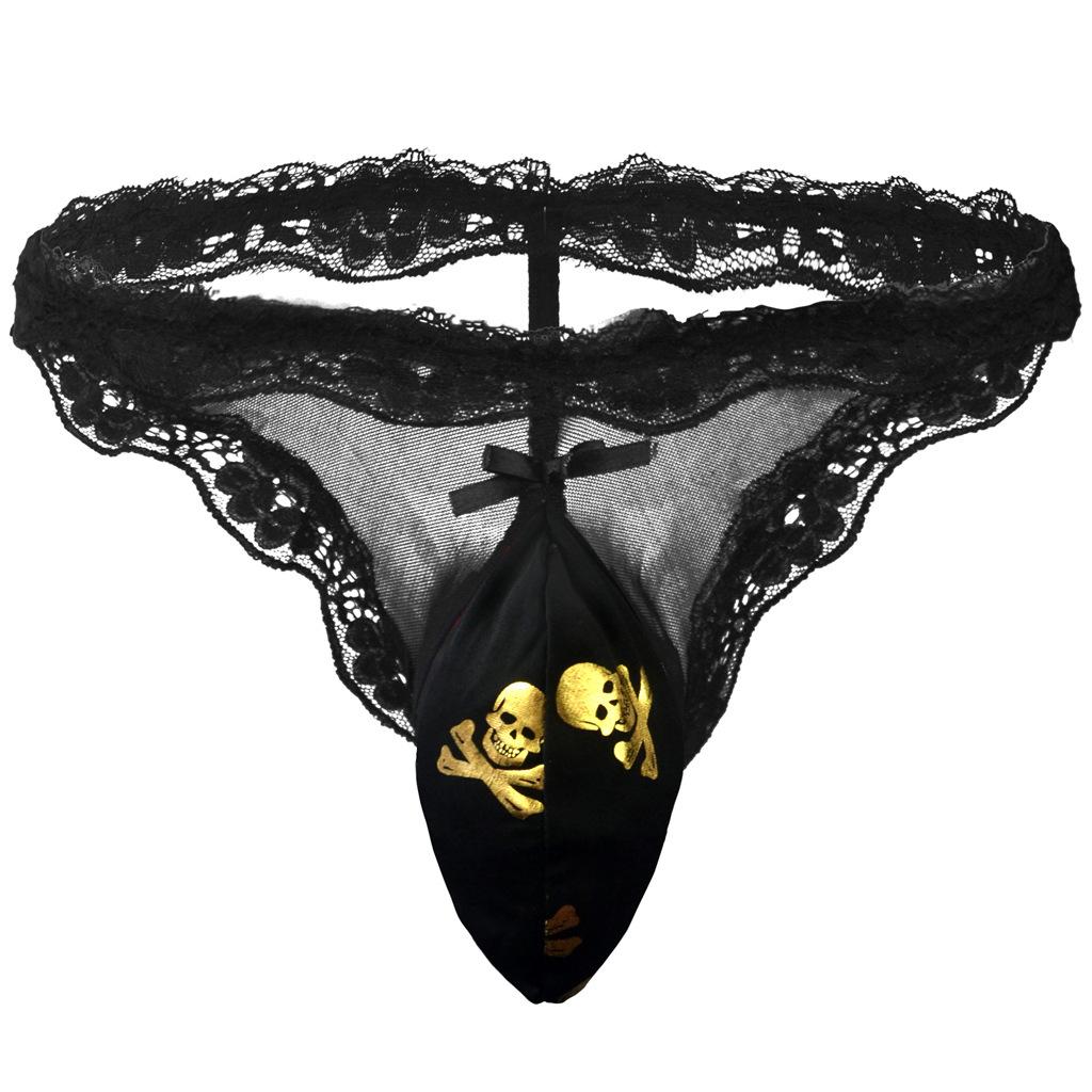 Sexy Sissy Pouch Panties For Mens Lingerie Lace Ruffle Satin Underwear Crossdress G-String T-Back Thong See Through Bikini Brief