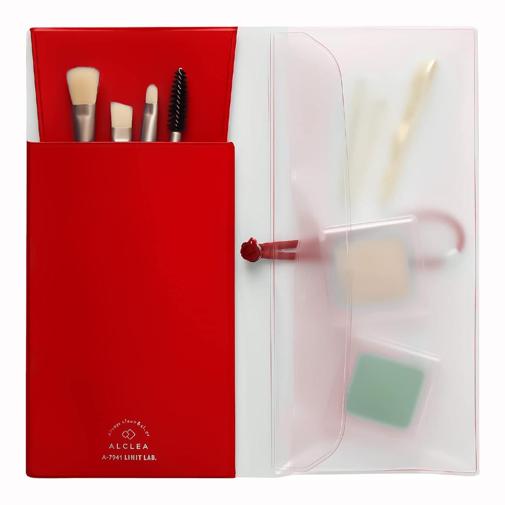LIHIT LAB Antibacterial PVC Flat Pencil Case, Transparent, Slim, Red, ALCLEA, A7941-3