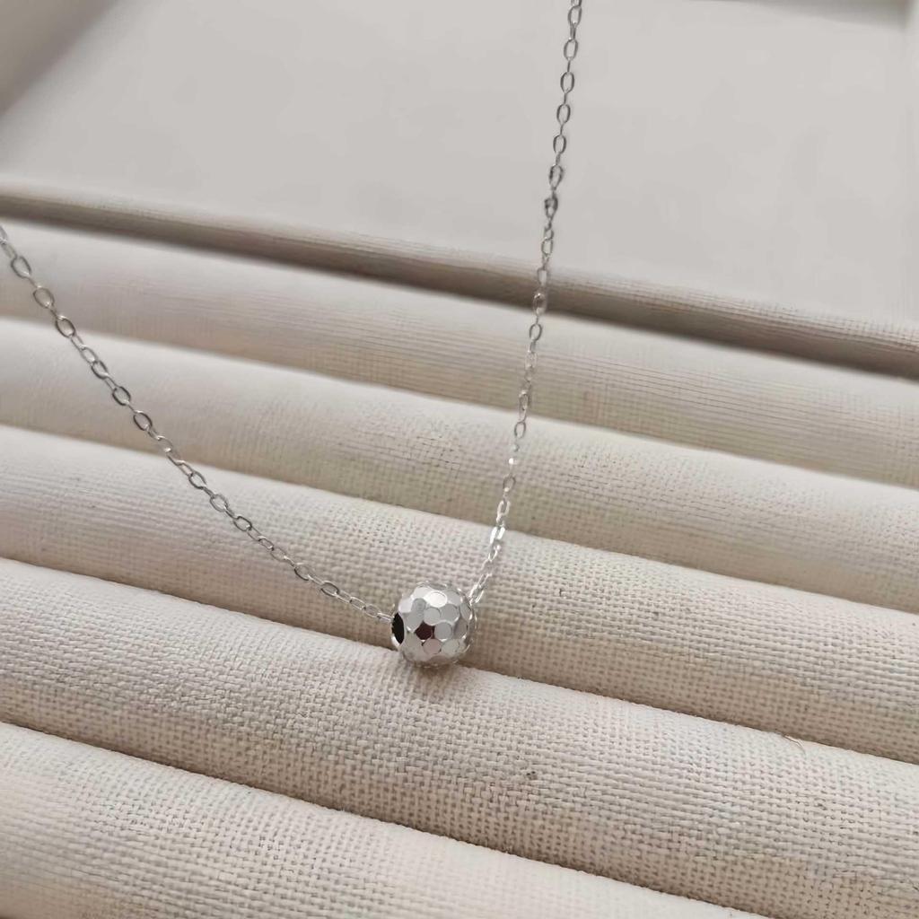 18K Gold-Plated Sterling Silver Fortune Bead Necklace - Luxury Laser Carved Women's Clavicle Chain