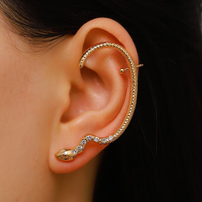 1Pc Exaggerated Metal Inlaid Zircon Leopard Print Snake Earrings for Women Men Punk Ear Hanging Stud Ear Cuff Gothic Ear Jewelry