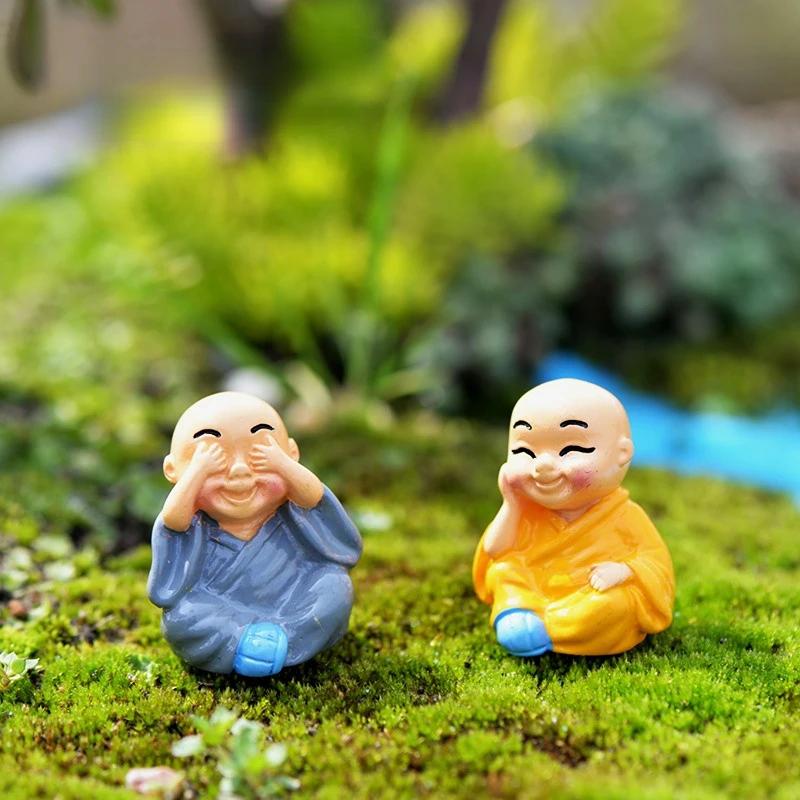 4Colors Miniature Monks Figurine Bonsai Decoration Mini Garden Animated Character Figure Statue Model Anima Resin Craft Ornaments