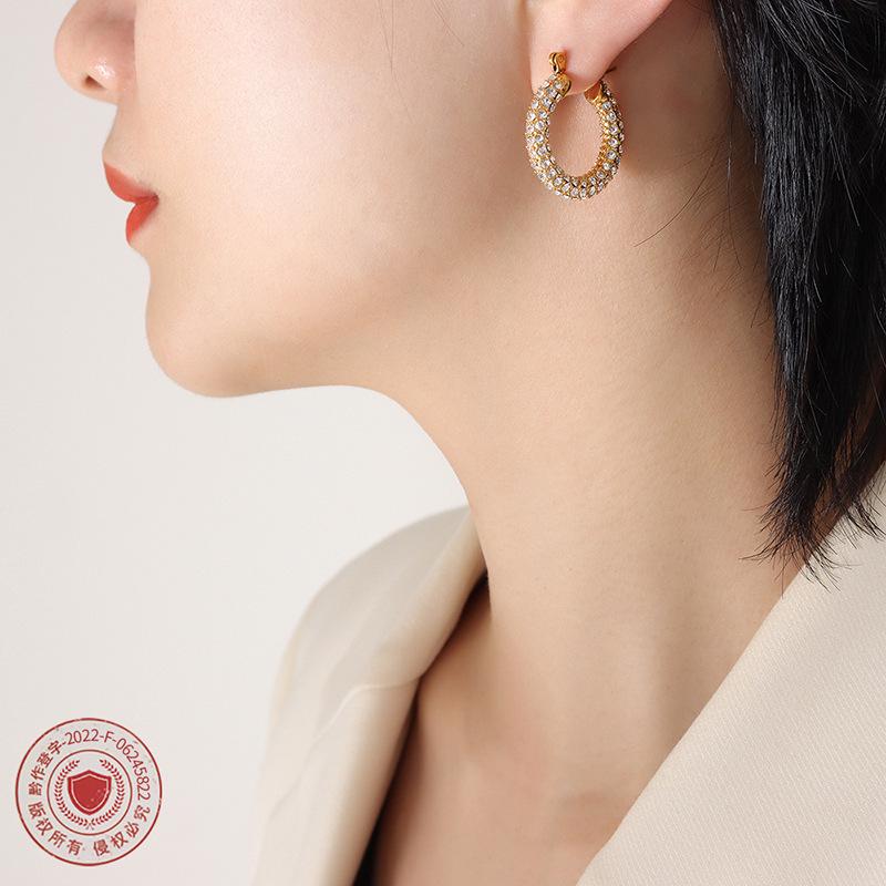 Exquisite U-shaped Full Diamond Earrings: European & American Light Luxury Fashion
