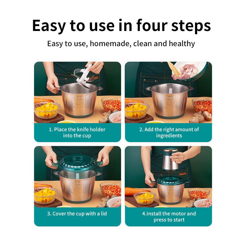 Tocător de carne electric 2L Tocător din oțel inoxidabil Procesor de alimente Aparat pentru piure de usturoi Blender Capacitate mare Râșniță de bucătărie