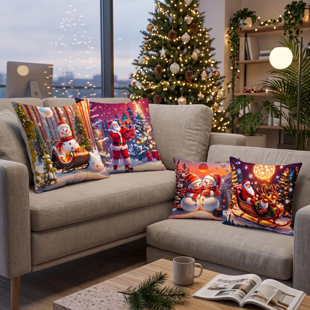 4 Pack Christmas Throw Covers, Decorative Cushion Cases for Home and Sofa Decoration