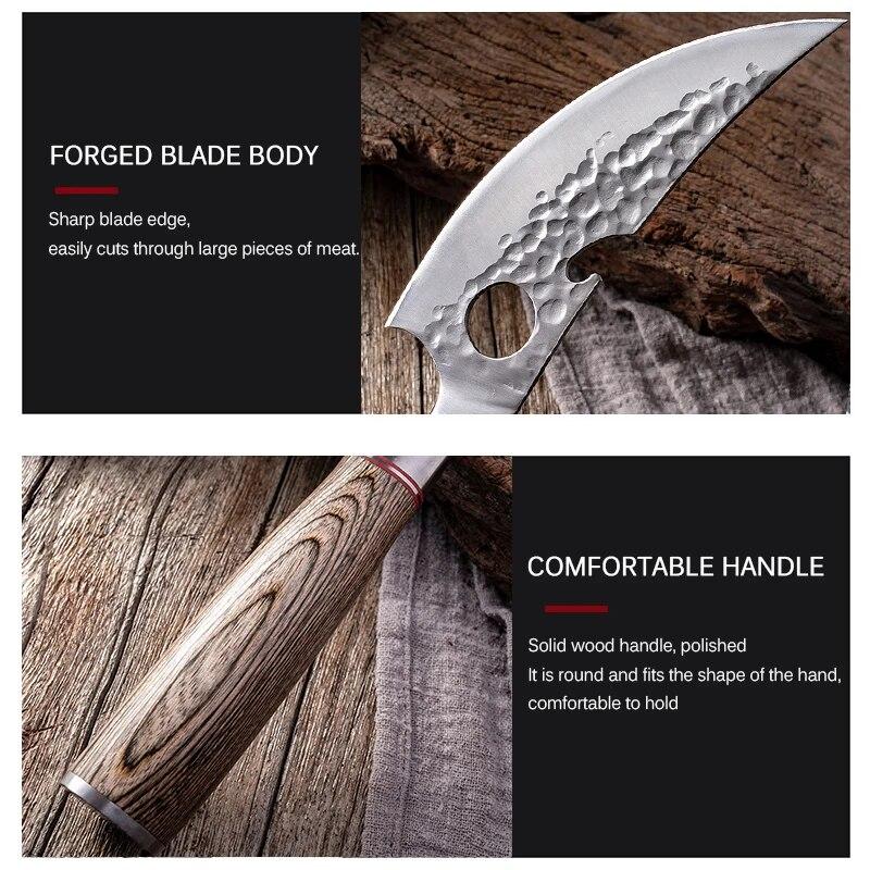 Stainless Steel Butcher Knife Meat Cleaver Forged Hammered Boning Knife Colored Wooden Handle Slicing Knife Ring Corkscrew