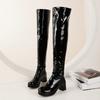 Autumn and winter tall women's boots show thin personality versatile patent leather high-heeled boots patent leather thick-heeled boots over the knee