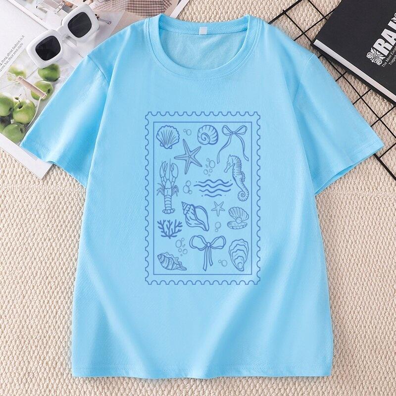 Coquette Seashell T Shirt Coastal Summer Tee Beachy Shell Swim Crewneck TShirt Trendy Shellfish Ocean Bow Tshirt Unisex Clothing